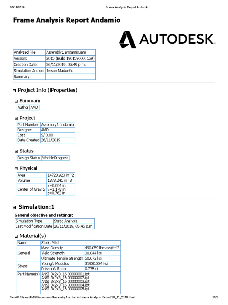 Frame Analysis Report Andamio | PDF | Beam (Structure) | Strength Of ...