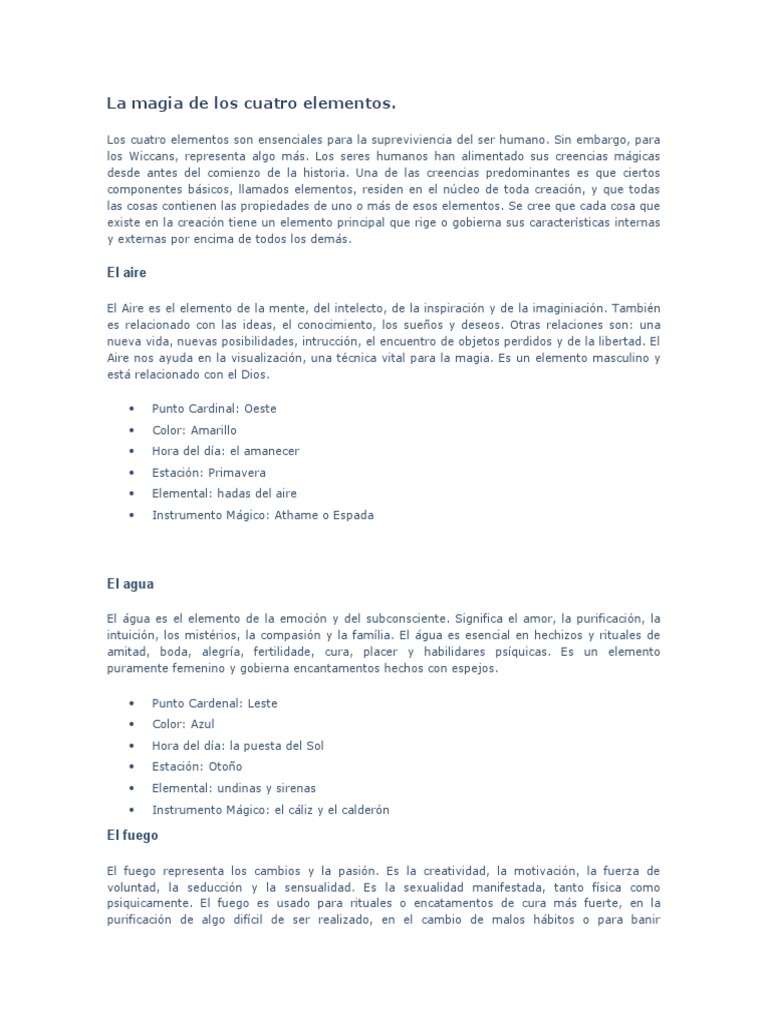 Los Cuatro Elementos en la Magia Wicca | PDF | Rituales | Religión y ...