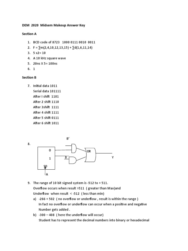 DEM 2020 Midsem Makeup Answer Key Section A | PDF | Electrical ...