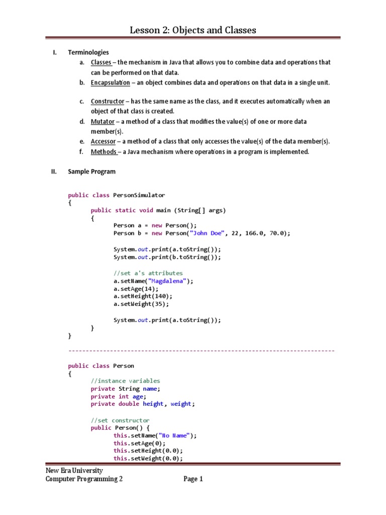 ComProg2 Lesson 2 - Objects and Classes | PDF | Method (Computer ...