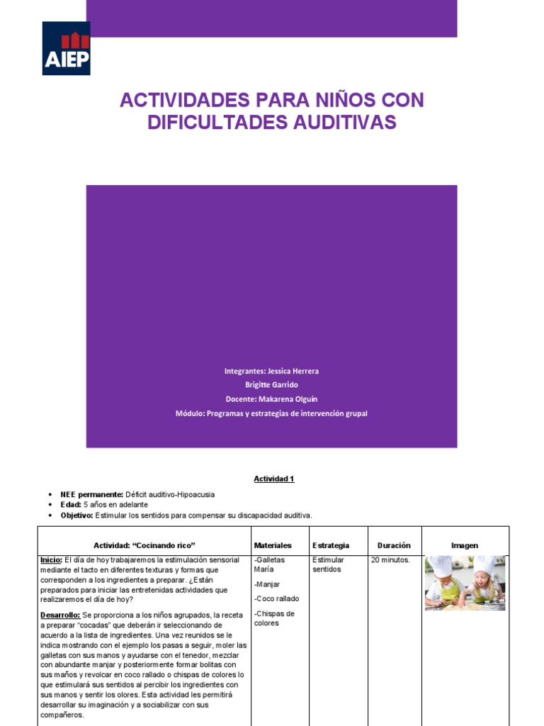 Actividades para Niños Con Deficit Auditivo