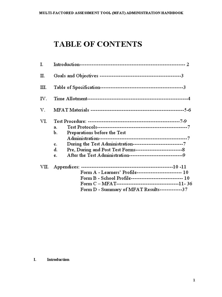 Multi-Factored Assessment Tool (Mfat) Administration Handbook | PDF ...