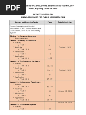ACTIVITY SCHEDULE
