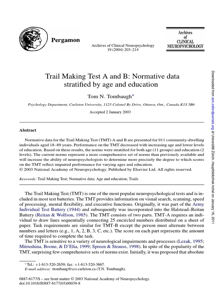 Norm TMT PDF | PDF | Neuropsychology | Neuropsychological Assessment