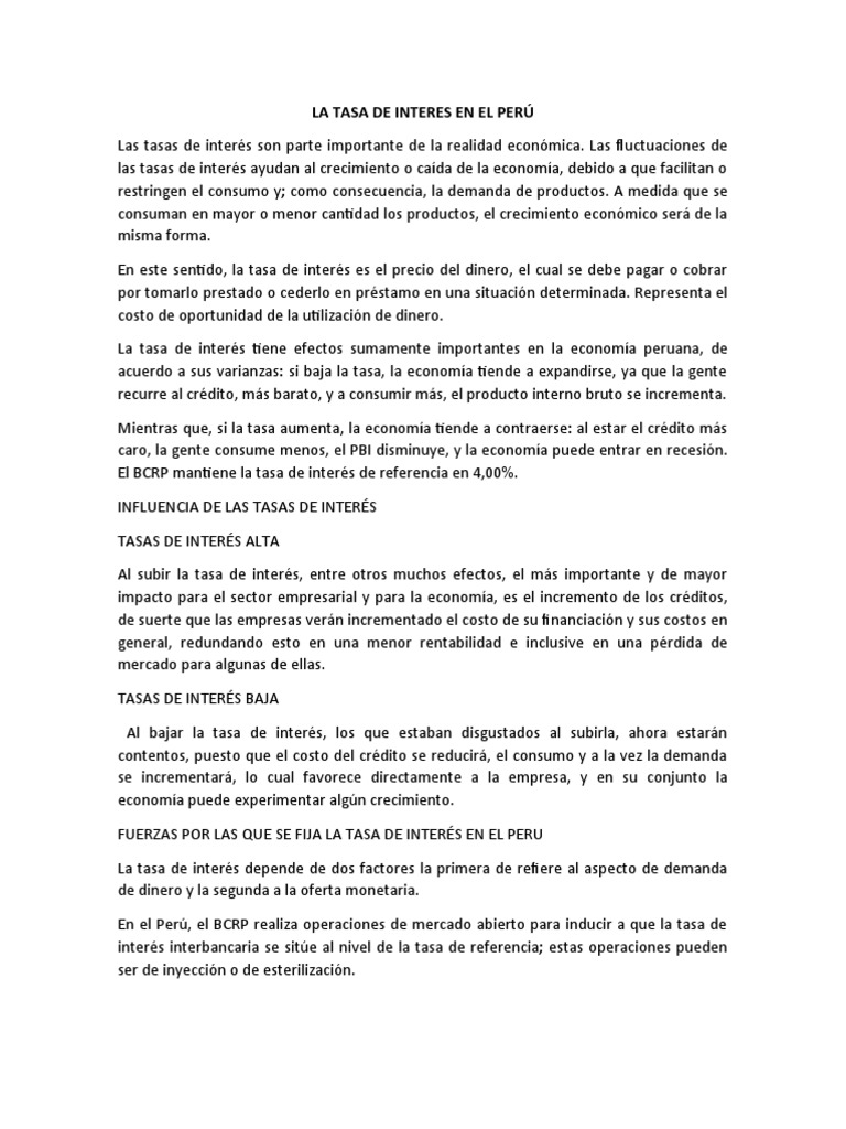 Impacto de la Tasa de Interés en Perú | PDF | Tasas de interés | Interés