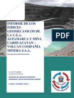 Informe de Los Indices Geomecanicos de La Uea Alpamarca y Mina Carhuacayan