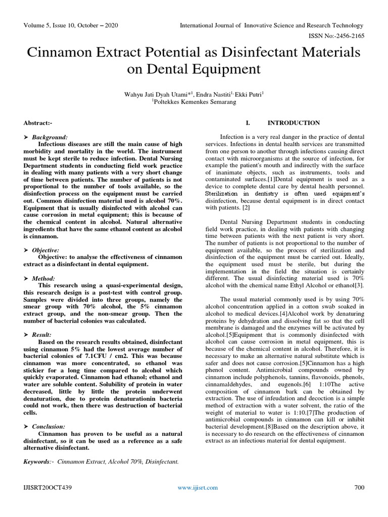 Cinnamon Extract Potential As Disinfectant Materials On Dental
