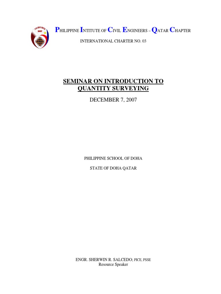 Intro to Quantity Surveying Seminar | PDF | Procurement | Architect