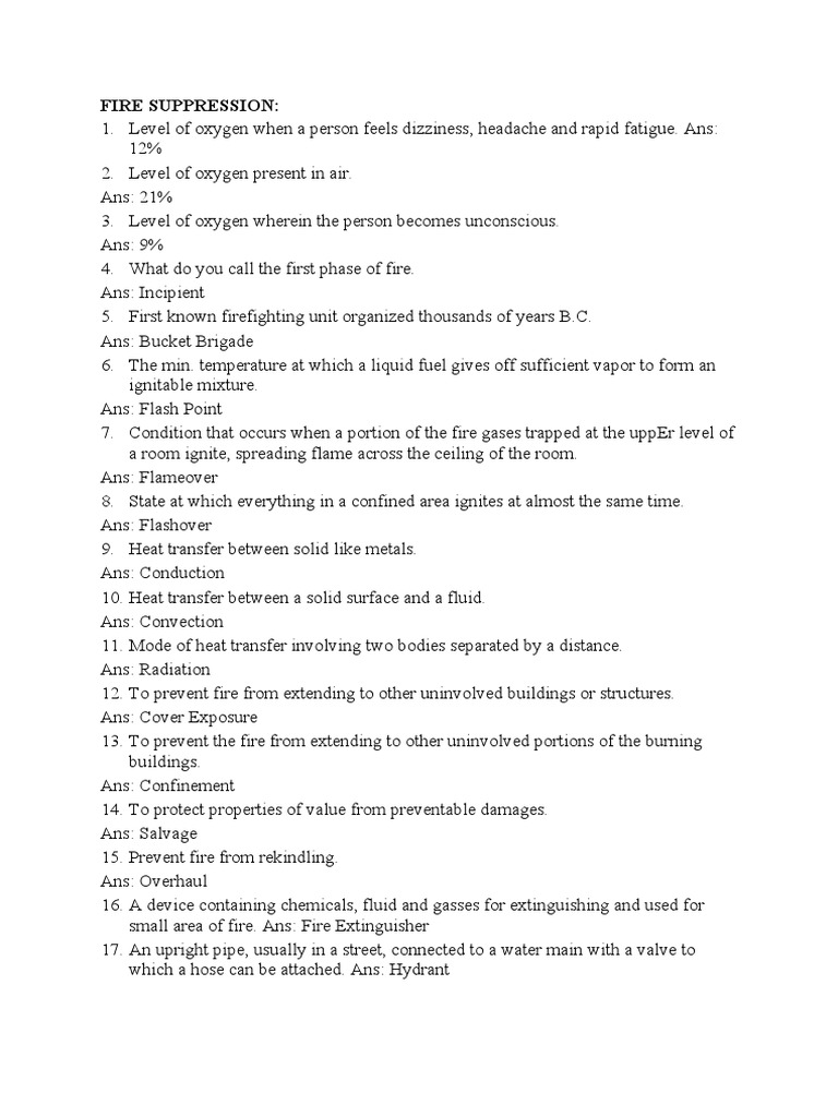 Question and Answer (FOE) PDF Firefighting Fires