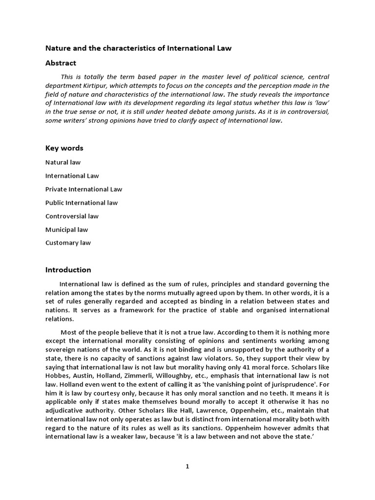 Nature and The Characteristics of Intern PDF | PDF | International Law ...