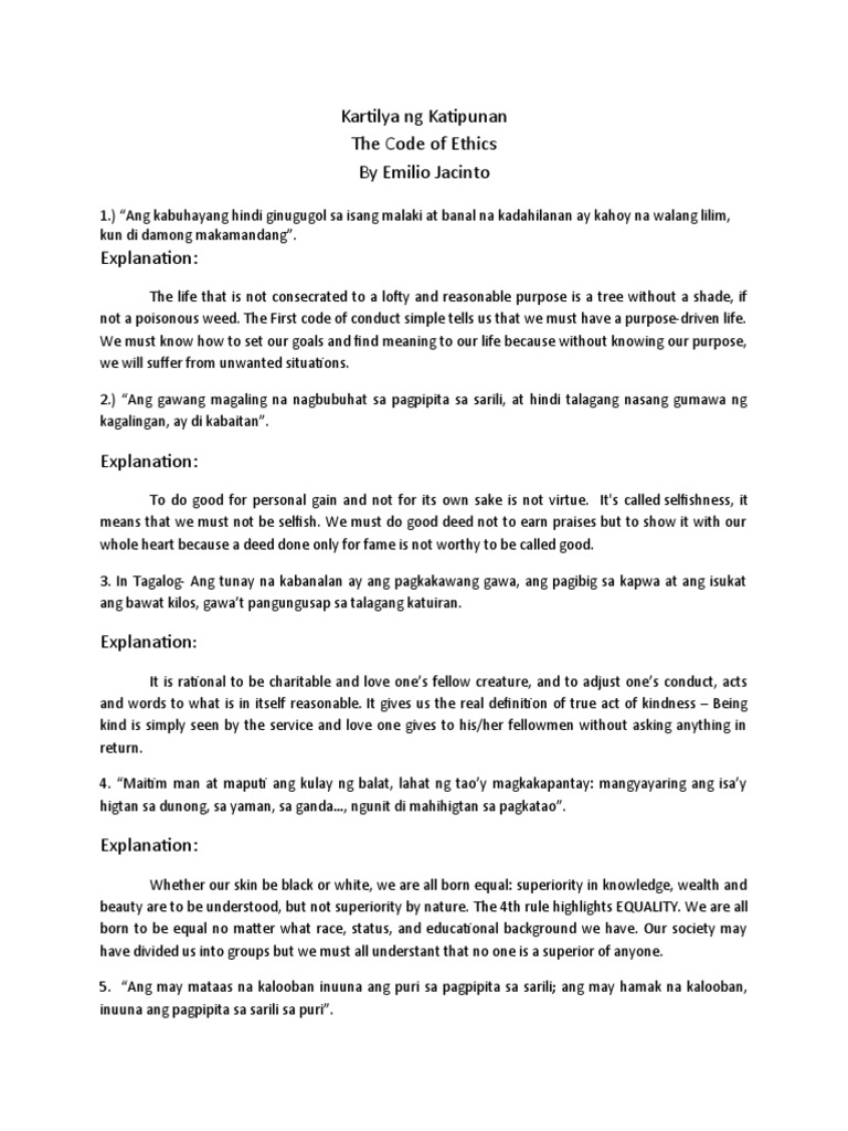 Kartilya NG Katipunan The Code of Ethics by Emilio Jacinto PDF