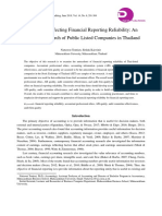 The Factors Affecting Financial Reporting Reliability: An Empirical Research of Public Listed Companies in Thailand
