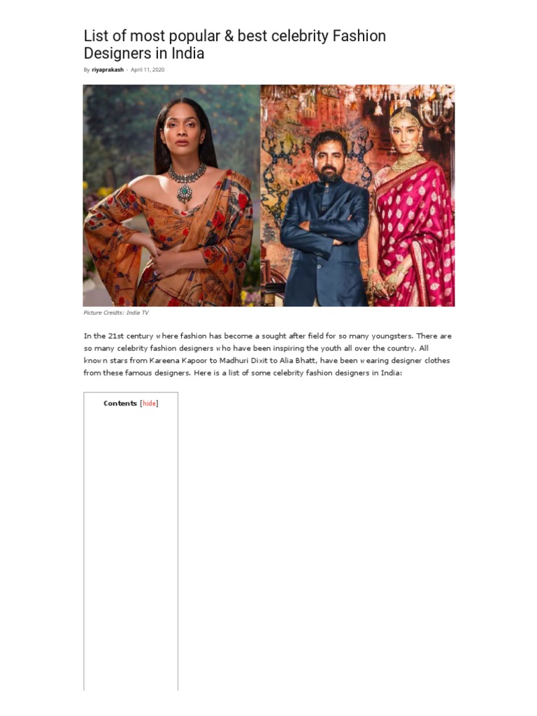 indian dress designers names list Top 10 Iconic Fashion Designers of India