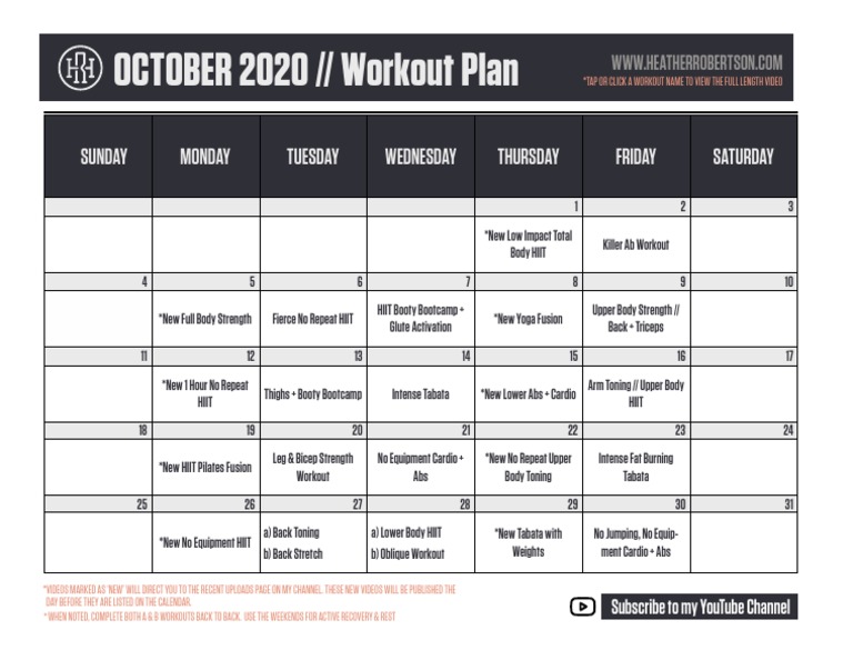 October 2020 Workout Calendar | PDF | Sports | Leisure