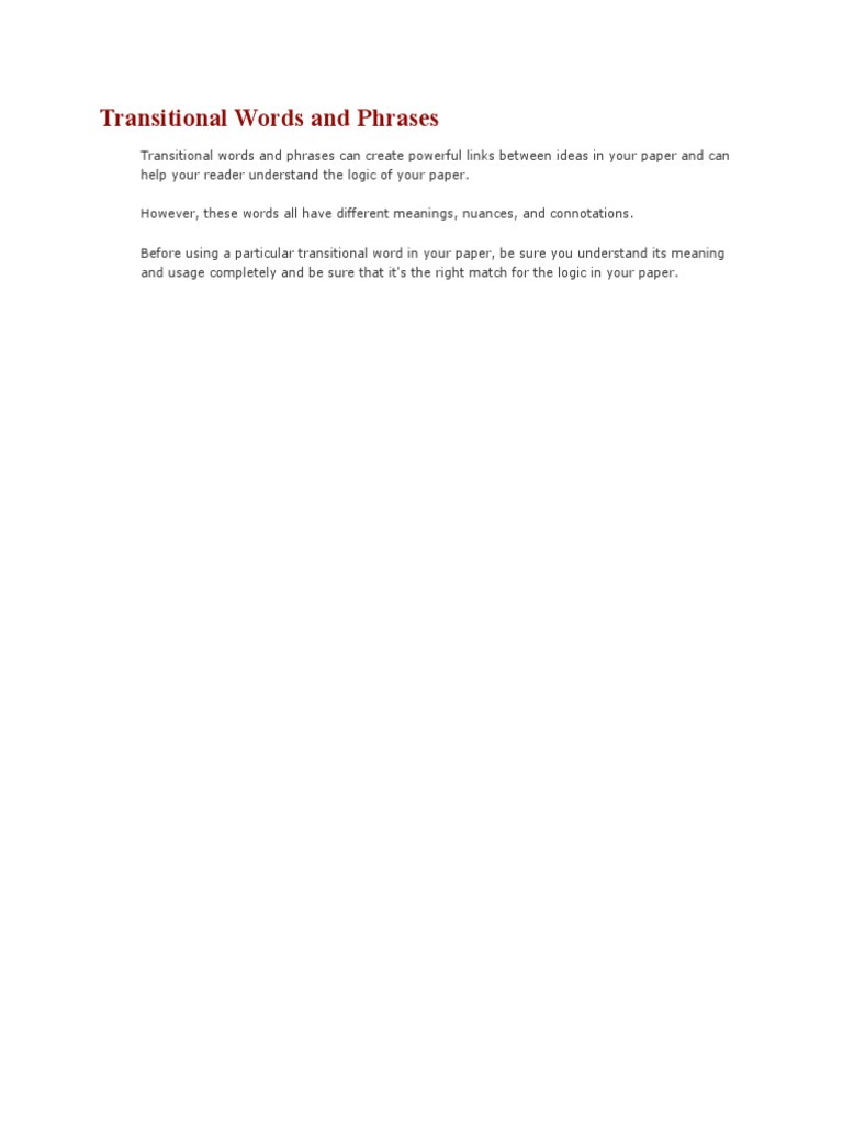 Essential Transitional Words Guide | PDF | Language Mechanics | Semiotics