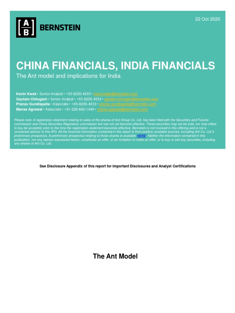 Bernstein - The Ant Model and Implications For India - China Financials  India Financial - Deck-10-22-2020 PDF | PDF | Banks | Credit