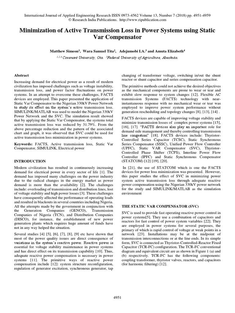 Minimization of Active Transmission Loss in Power Systems Using Static