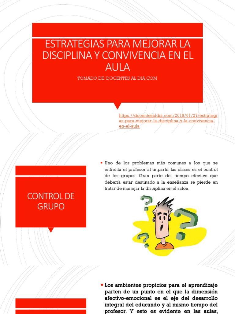 Estrategias para Mejorar La Disciplina y Convivencia en El Aula 1 | PDF ...