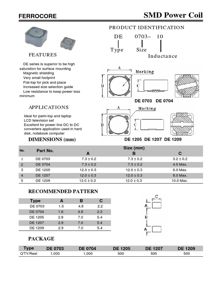 SMD Power Coil: Ferrocore | PDF | Inductor | Electrodynamics