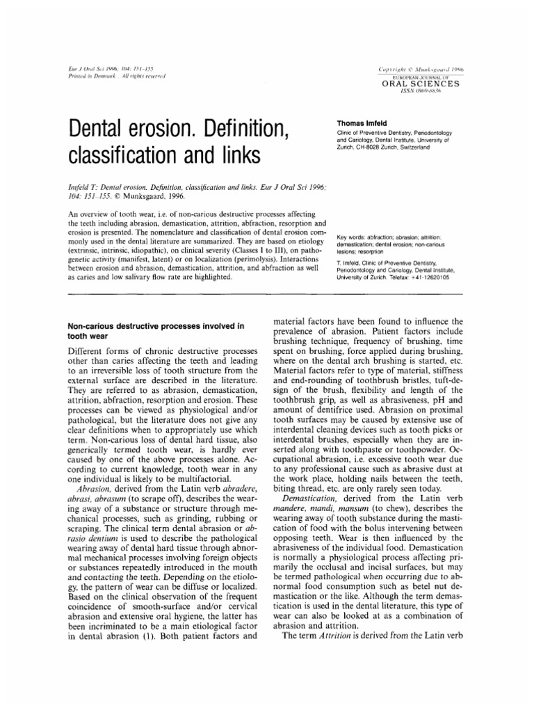 Dental Erosion Definition Classification and Links PDF PDF Dentistry Mouth