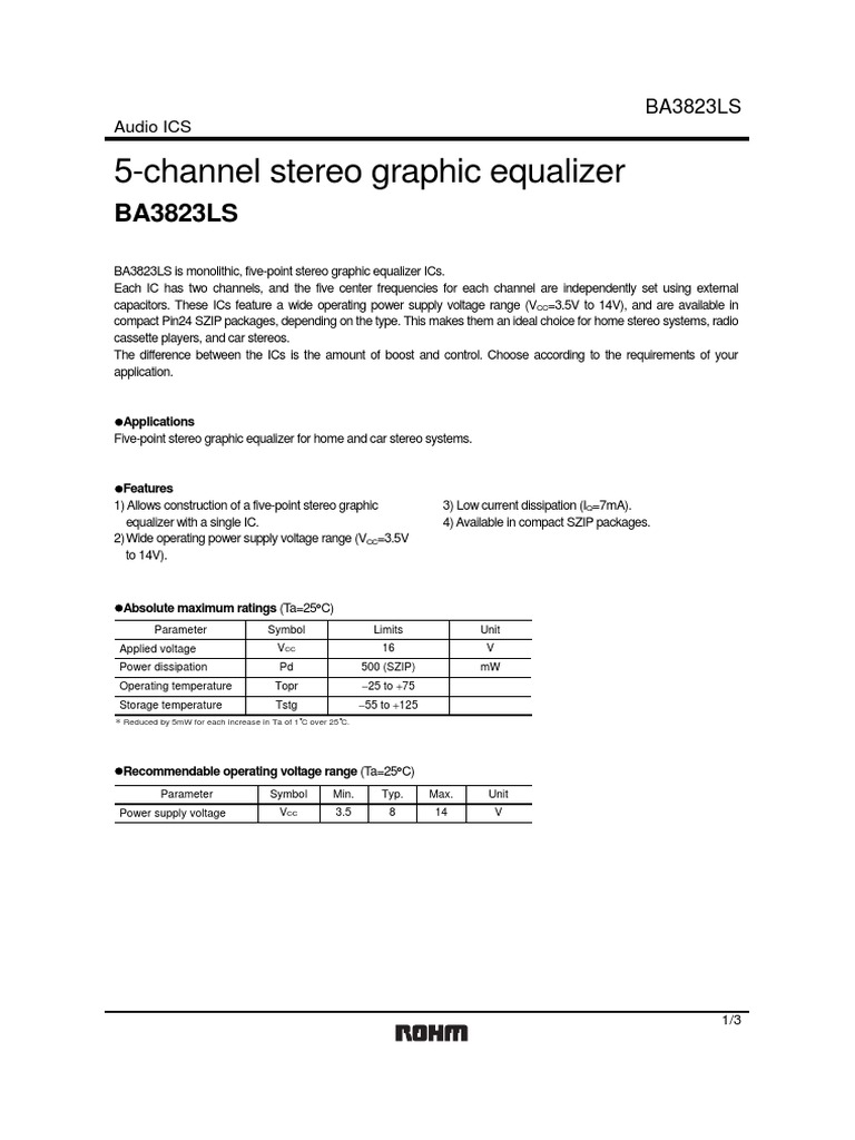 Ba3822ls 5 Channel Graphic Equalizer, Stereo PDF Equalization