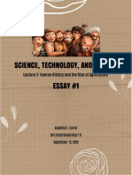 Science, Technology, and Society Essay #1: Lecture 2: Human History and The Rise of Agriculture