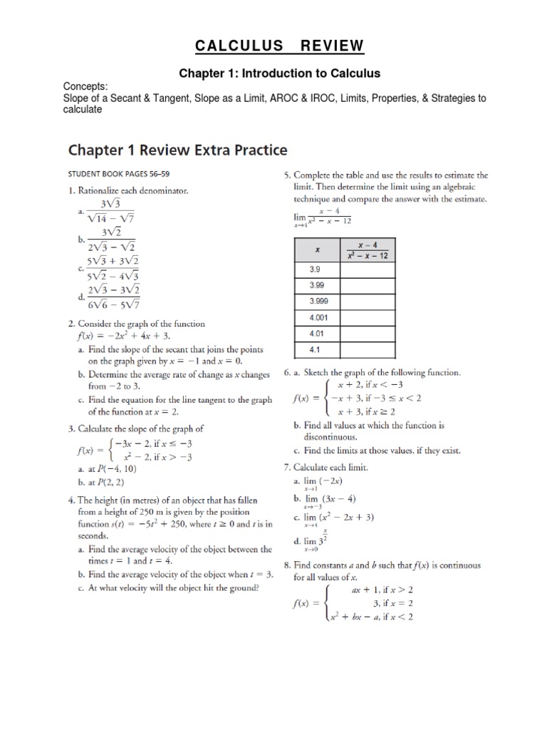 Calculus and Vectors Review Guide | PDF | Vector Space | Derivative