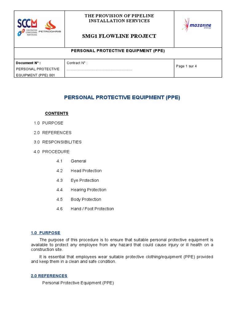 Pipeline Project PPE Guidelines | PDF | Personal Protective Equipment ...