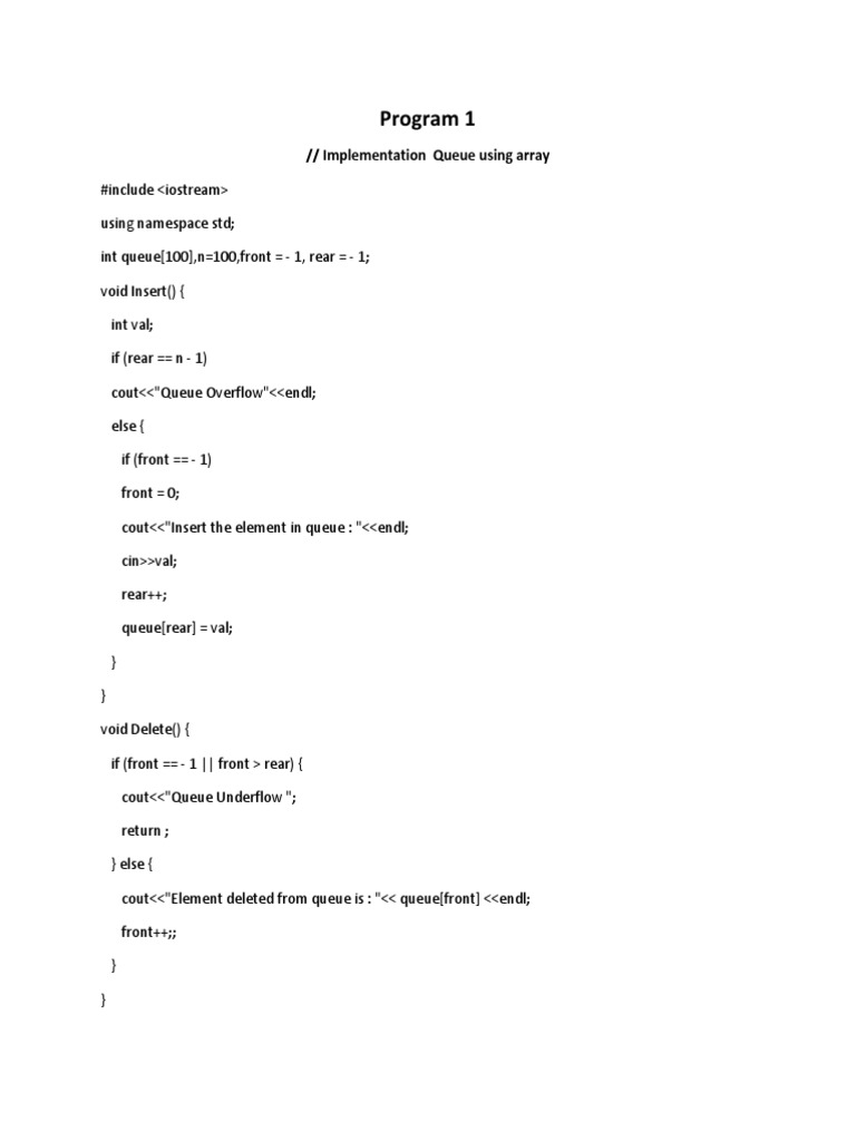 Implementation of Queue Using Array | PDF