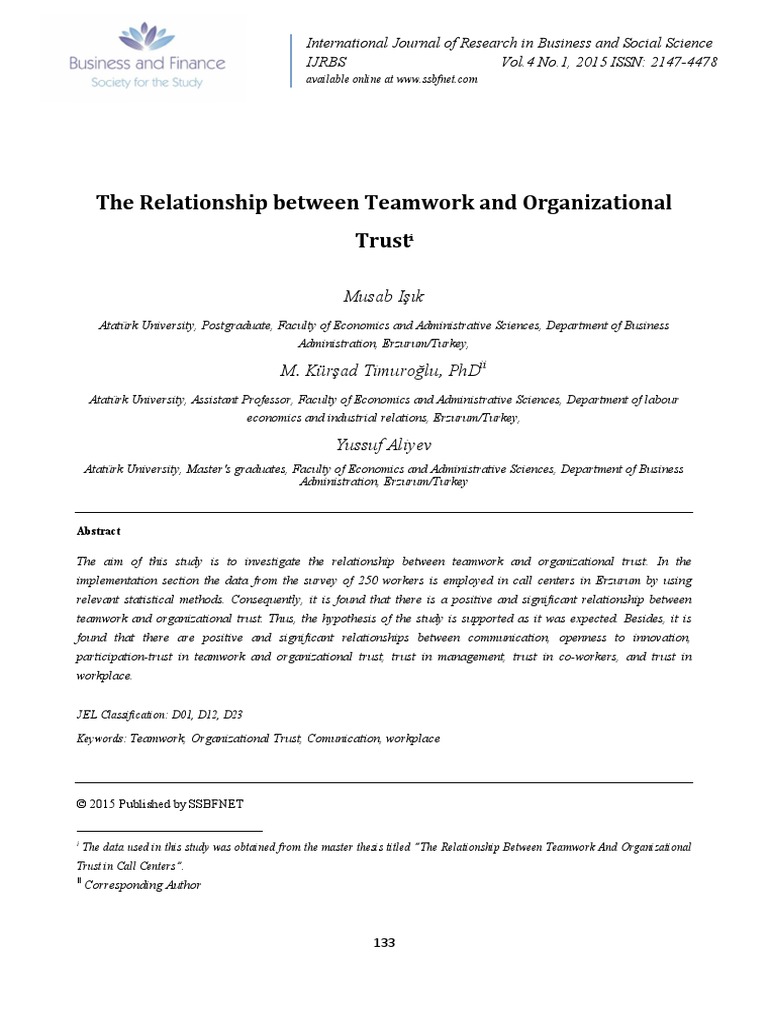 The Relationship Between Teamwork and Organizational Trust: Musab Işık ...