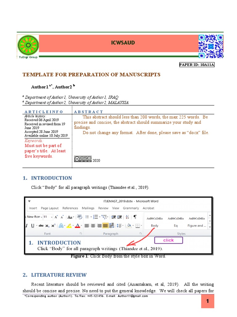 Template For Preparation of Manuscripts: Icwsaud | PDF | International ...