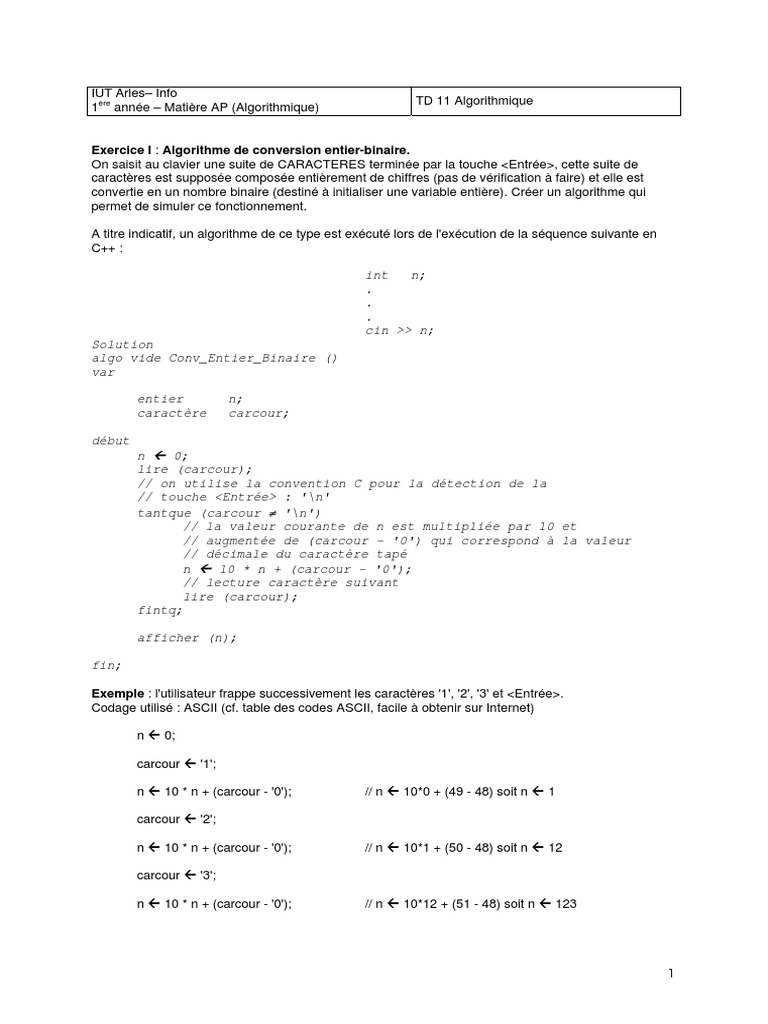 Conversion entre entier et binaire en C++ | PDF | ASCII | Codage des ...