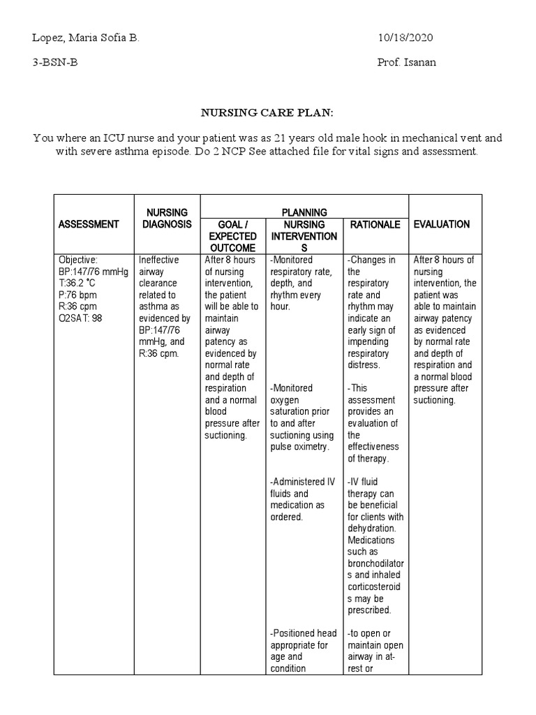 Asthma NCP PDF Breathing Medical Treatments
