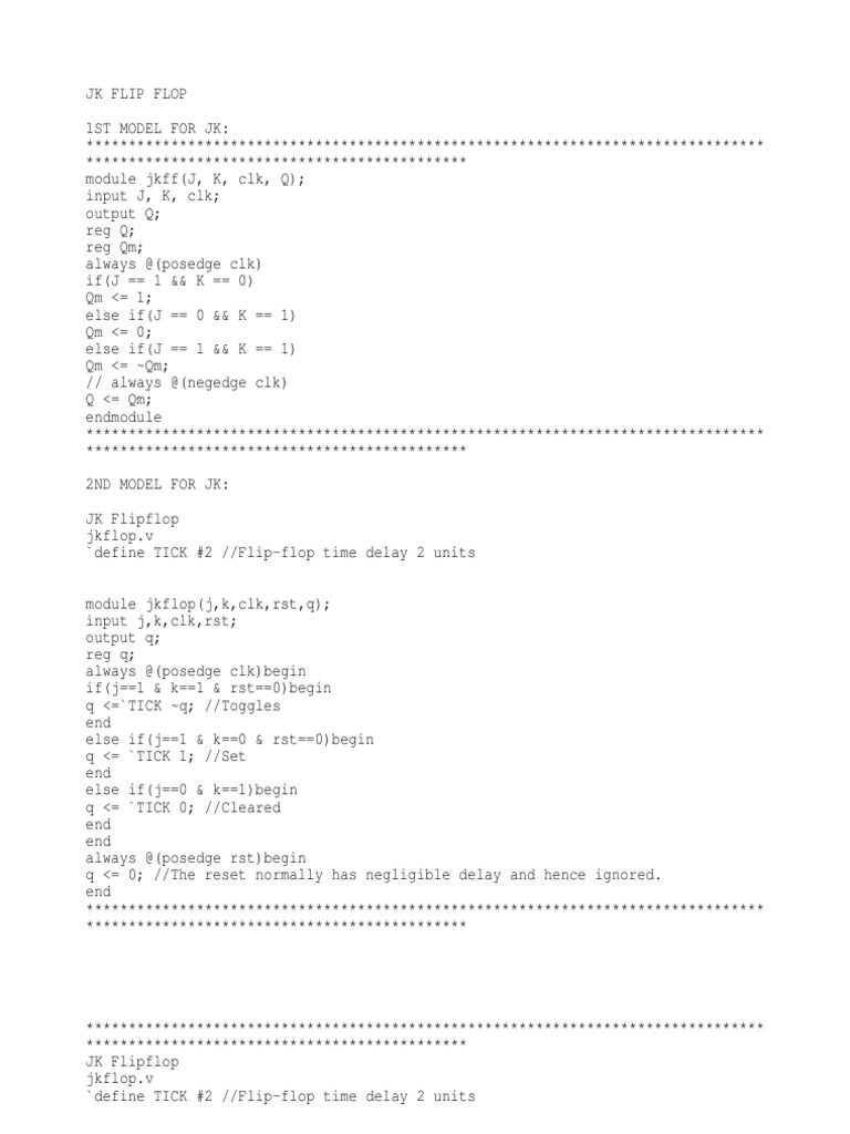 Verilog Code For JK Flip Flop | PDF | Electronic Circuits | Computer ...