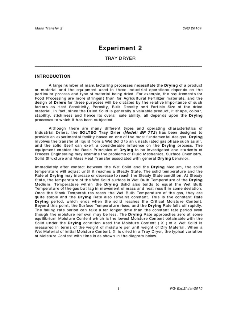 Exp 2 Tray Dryer PDF PDF Solid Humidity