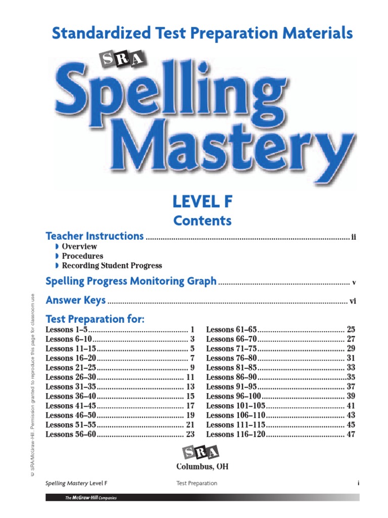 Spelling Mastery Level F Test Prep PDF PDF Standardized Tests