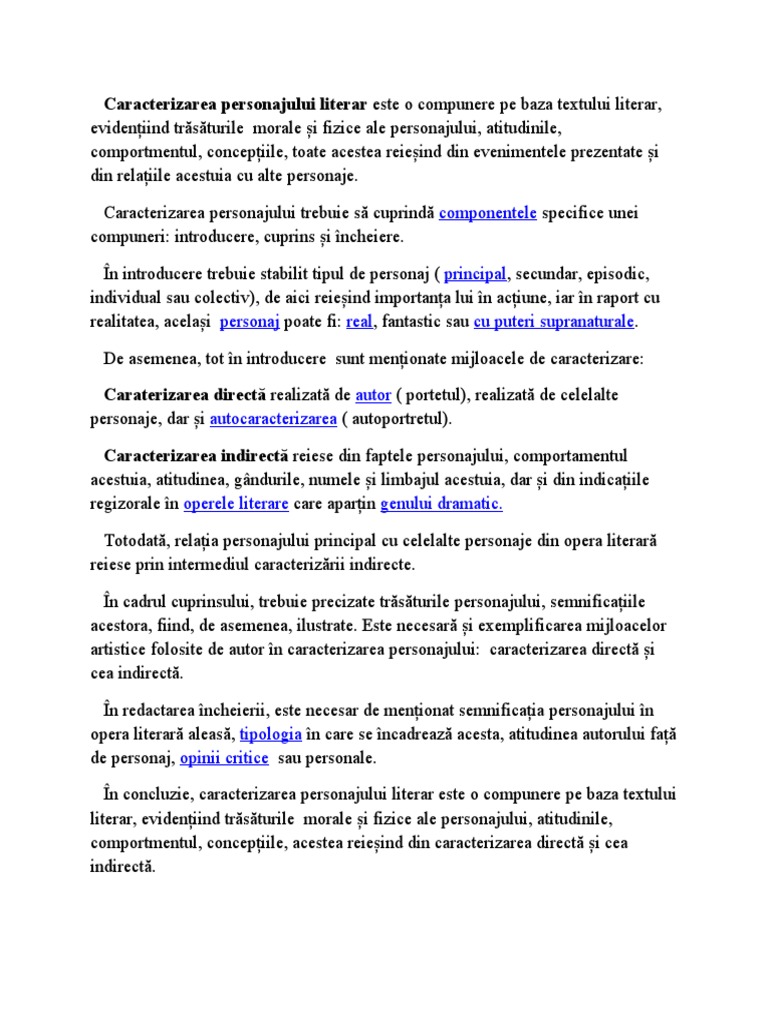 Caracterizare Personaj | PDF