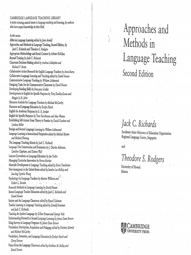 Approaches and Methods in Language Teaching 2nd Edition CH 1 and 2 | PDF