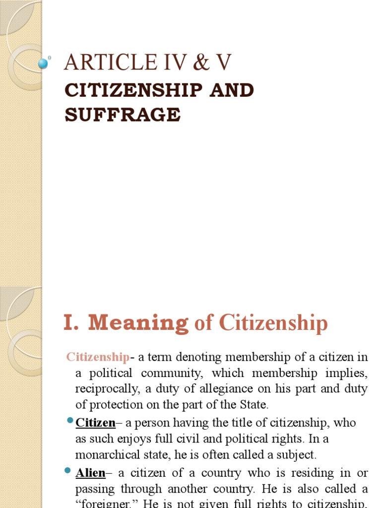 Philippine Citizenship and Suffrage Overview | PDF | Naturalization ...