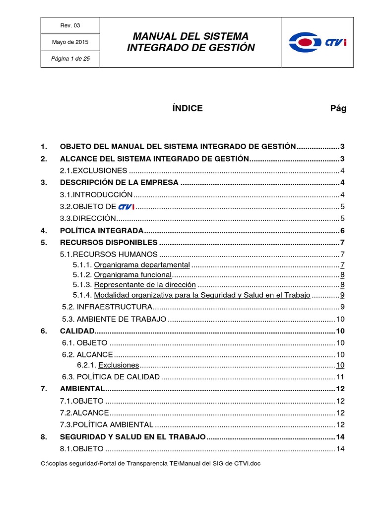 Manual del Sistema Integrado de Gestión | PDF | Calidad (comercial ...