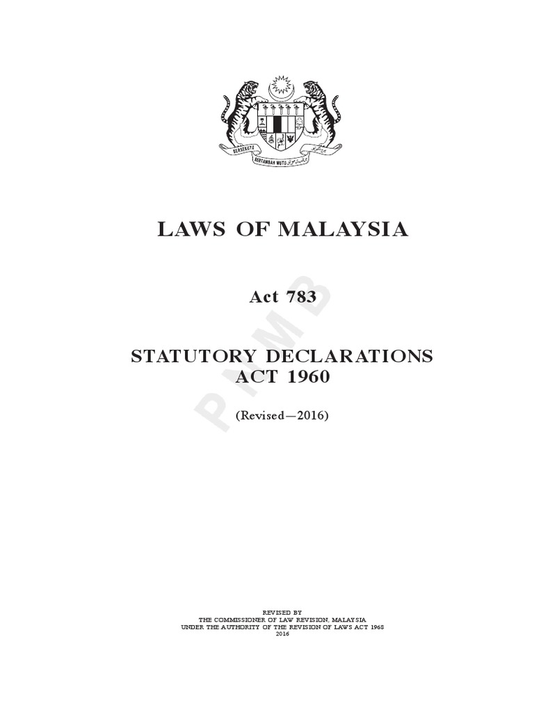 Laws of Malaysia Statutory Declarations ACT 1960 PDF Virtue
