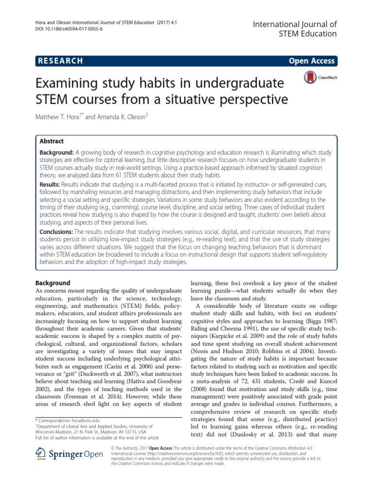 Examining Study Habits in Undergraduate STEM Cours PDF | PDF ...