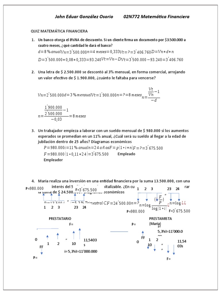 Ejercicios de Matemática Financiera | PDF | Finanzas Matemáticas | Bancario