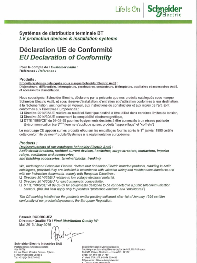 EU Declaration of Conformity Acti9 PDF | PDF