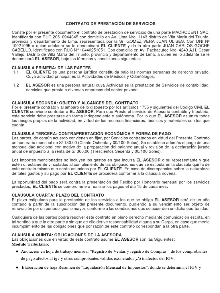 Contrato de Servicios Contables y Tributarios | PDF | Pagos | Contabilidad