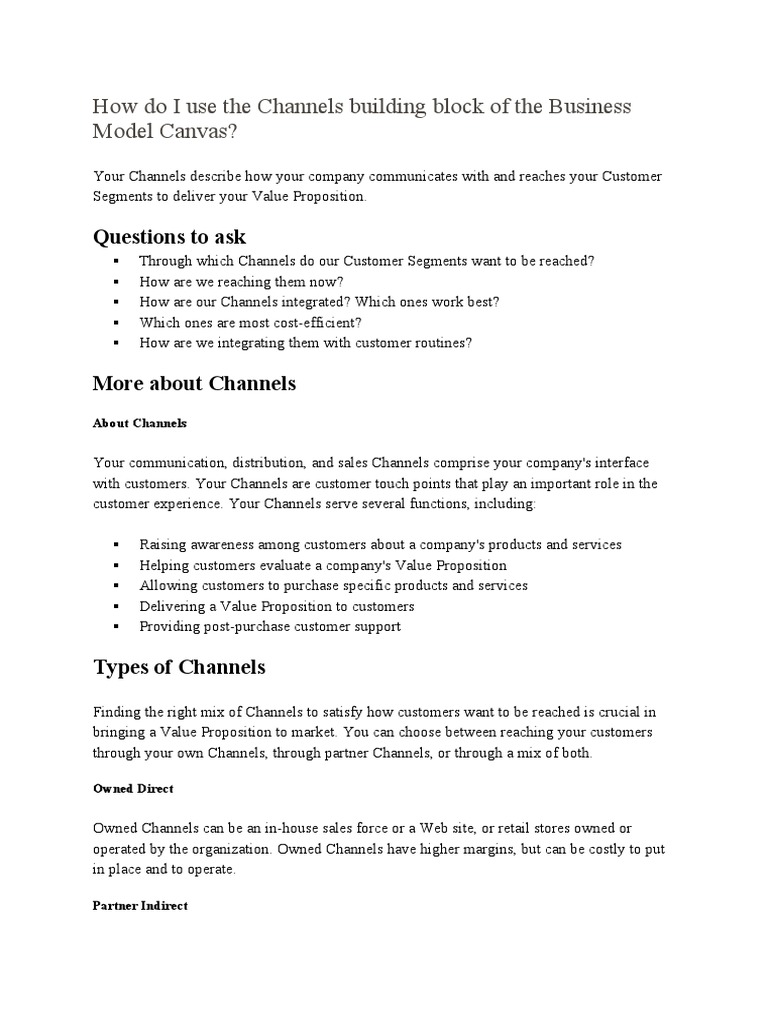 Understanding Channels in Business Model Canvas | PDF