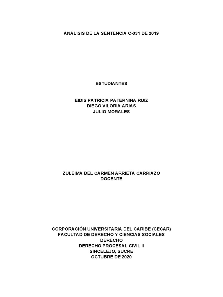 ANÁLISIS DE SENTENCIA C-031 DE 2019 | PDF | Debido al proceso | Demanda