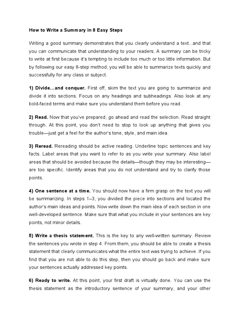How To Write A Summary in 8 Easy Steps | PDF | Business | Tiger