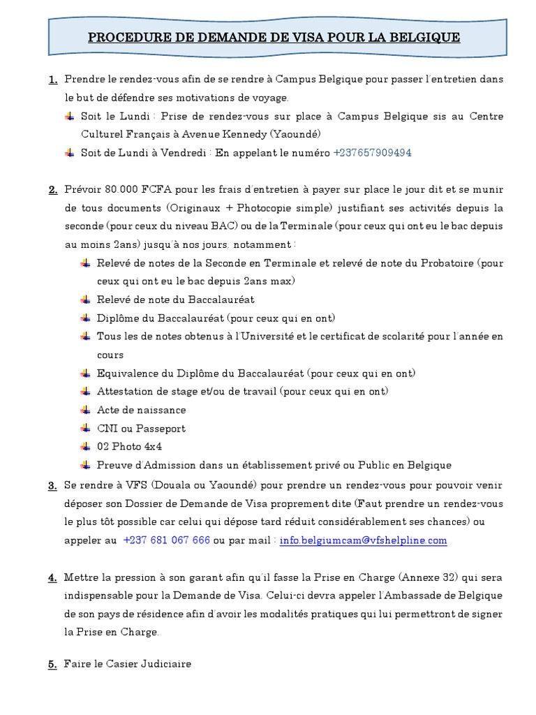 Formulaire De Demande De Visa Pour La Belgique Campus Belgique-1 | PDF | Visa (Document) | Business