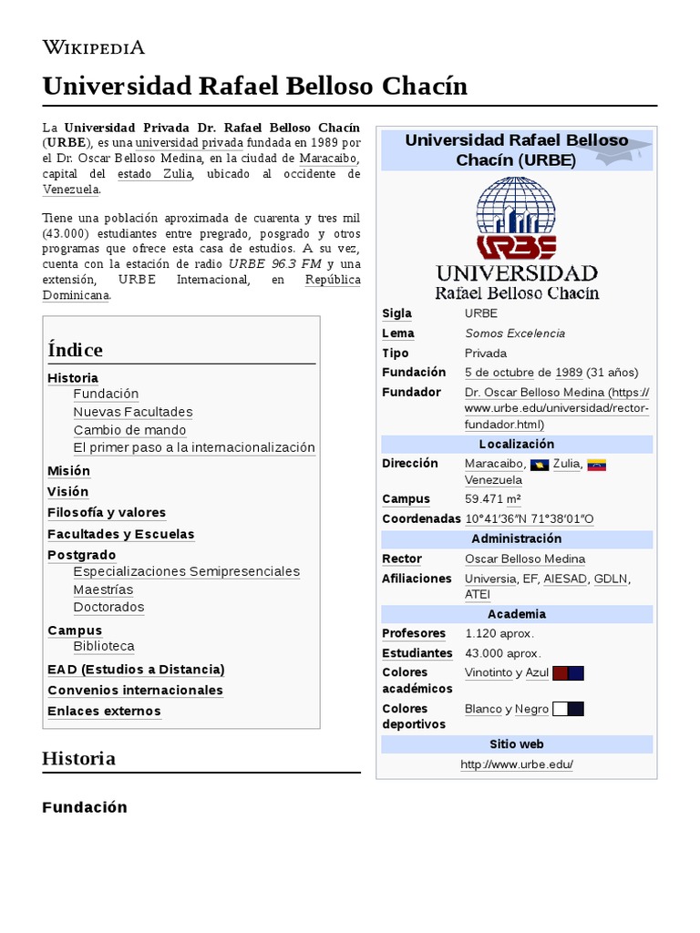 Universidad Rafael Belloso Chacín | PDF | Academia | Educación avanzada